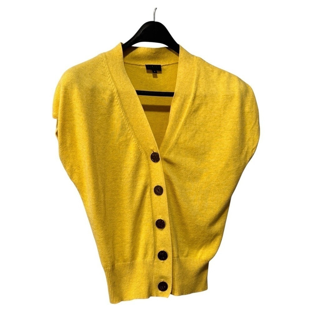 HJKLMYZ Yellow Cotton Blend‎ Short Sleeve Knit Cardigan Top Size S